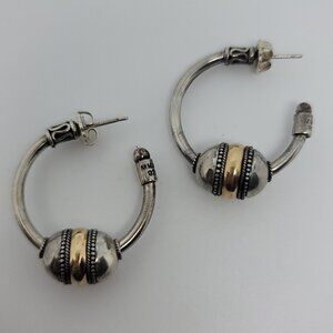 MMA Metropolitan Museum Art Sterling Silver & 18k Bali Style Bead Hoop Earrings